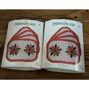2 Vintage Christmas poinsettia placemat kits (8 ttl) Gingham Goose NIP